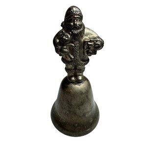 Silver Plate Metal Santa Christmas Bell Nice Chime 1996 Vintage Unbranded